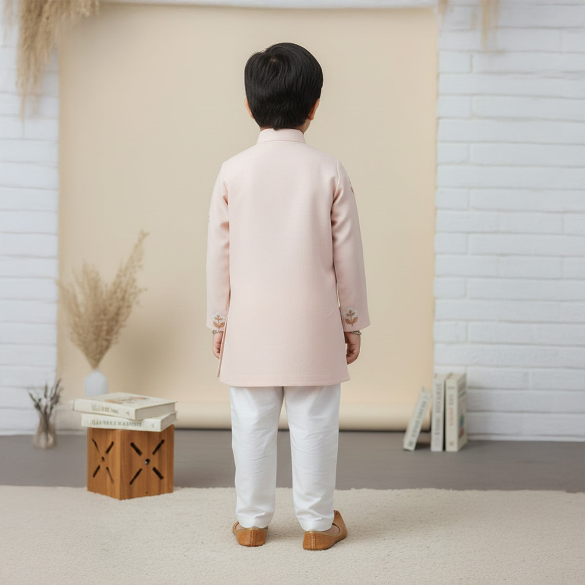Embroidered Peach Sherwani and Pant