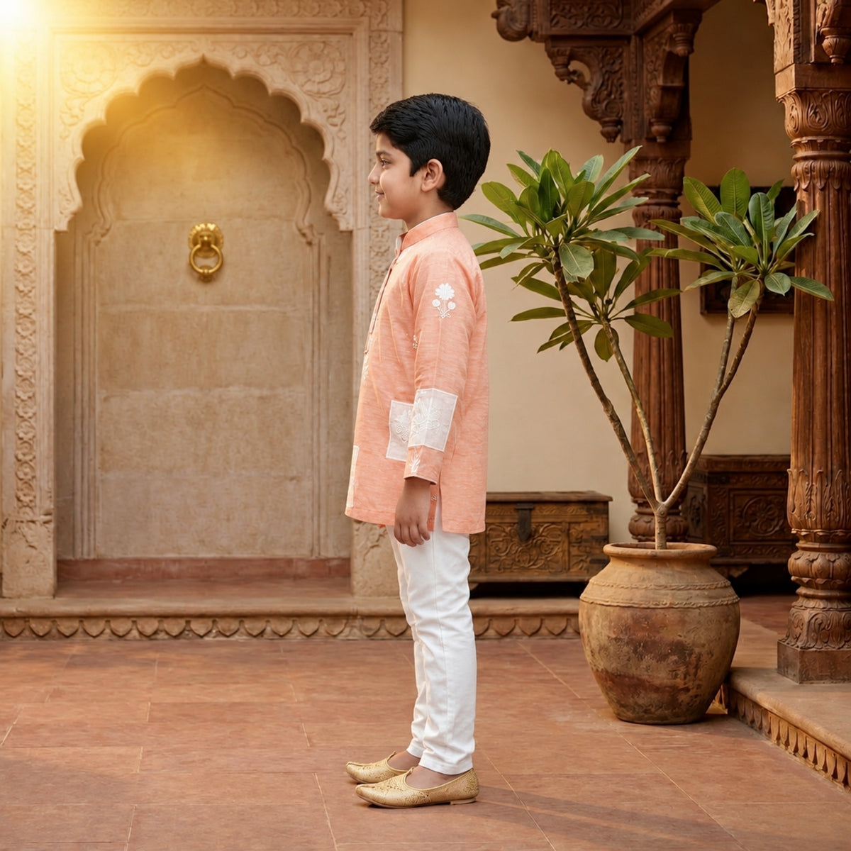 Peach Patch Embroidered Kurta Sets