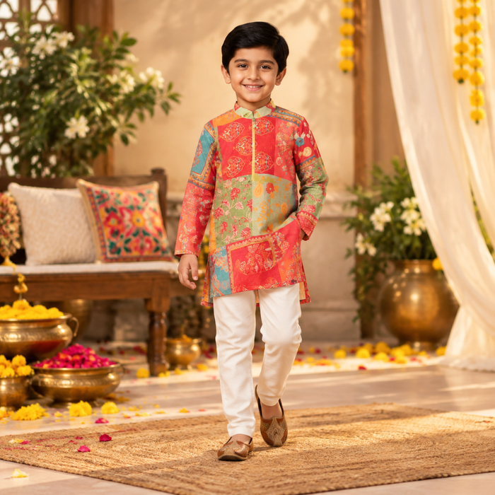 Tropical Floral Kurta With Pyjama