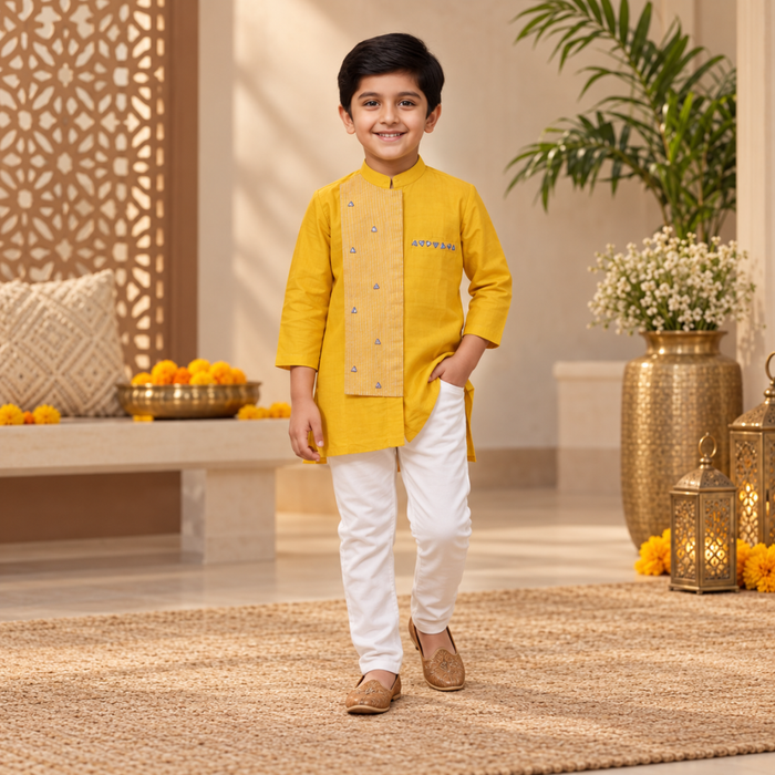 Yellow Flap High Low Kurta Set