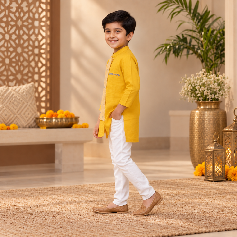 Yellow Flap High Low Kurta Set