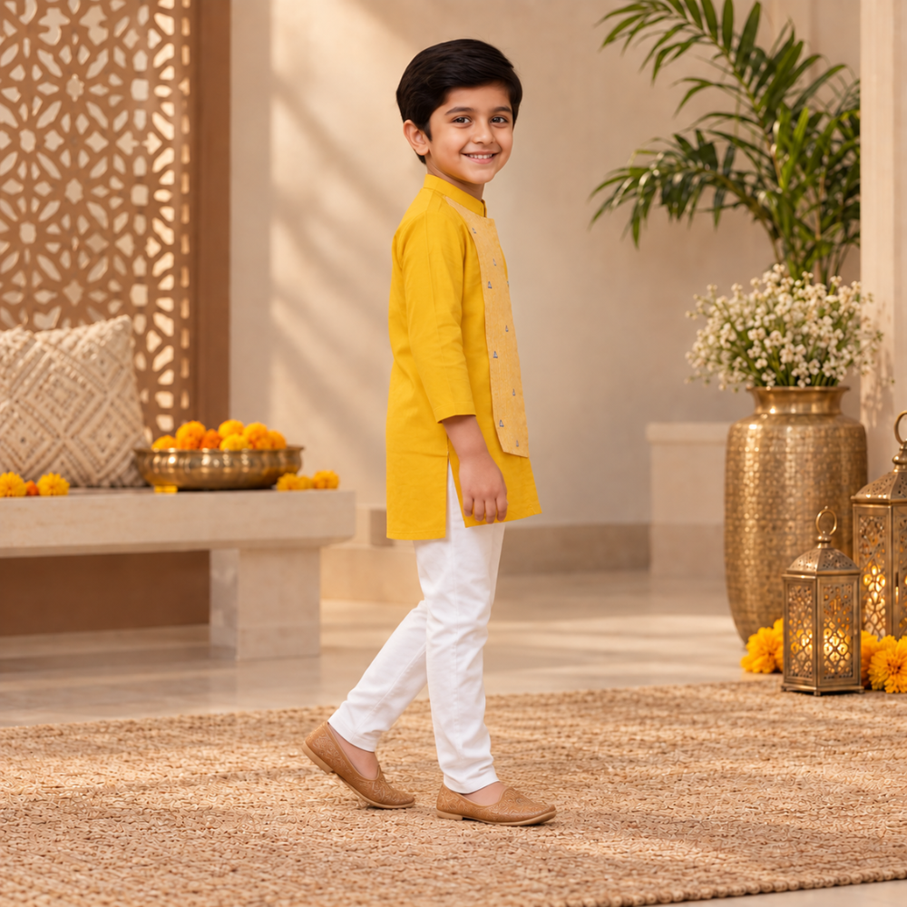 Yellow Flap High Low Kurta Set