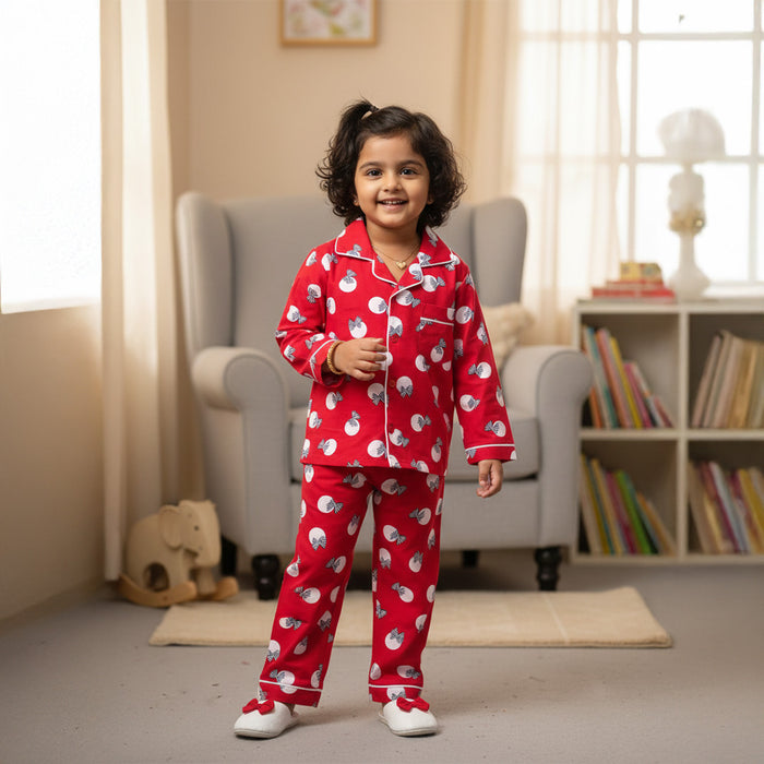 Red Christmas Print Night Suit