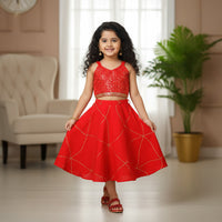 Red Sequin Embroidered Sleeveless Top Lehenga