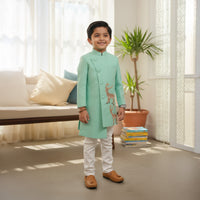 Light Green Sherwani Deer Embroidery Set