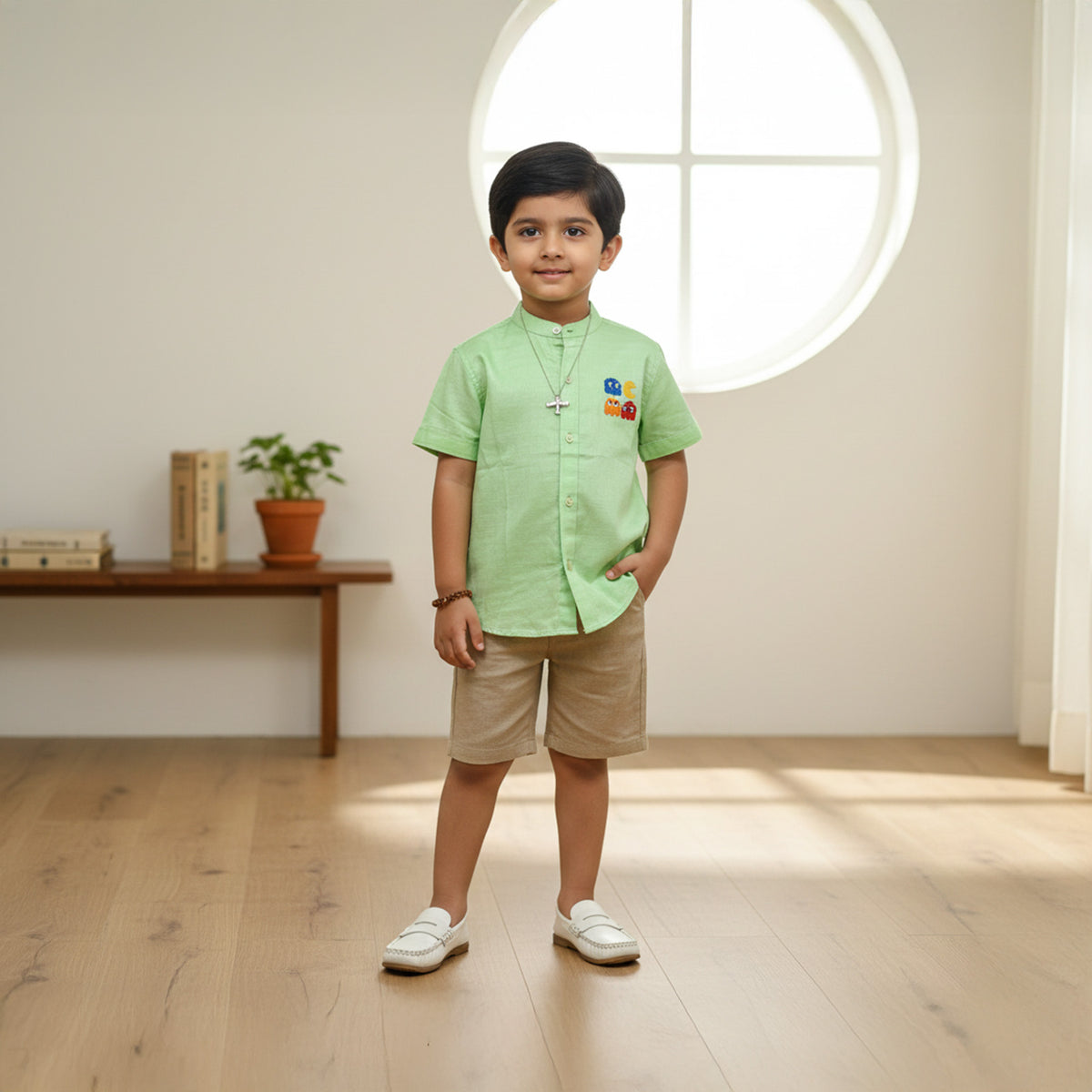 Green Pacman Embroidered Shirt