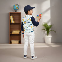 Blue Shirt With Animal Print Waistcoat Set