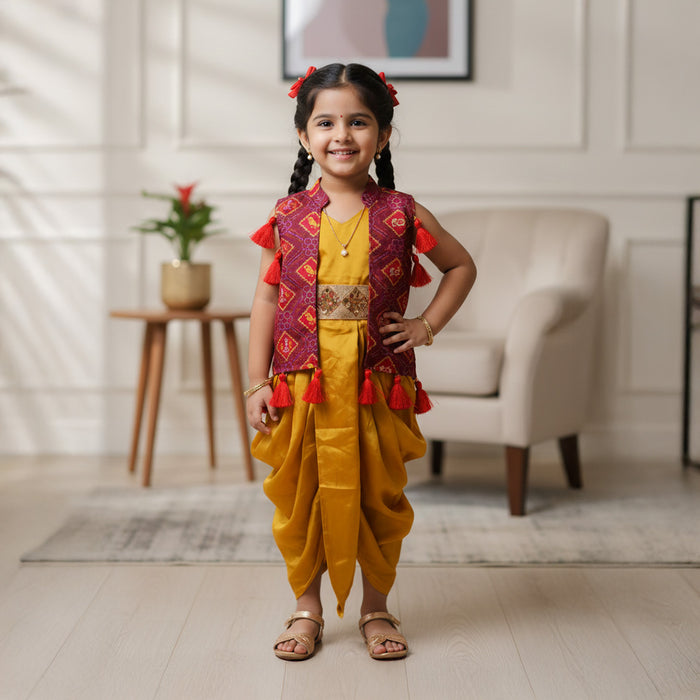 Yellow Jumpsuit with Bandhej Jacket