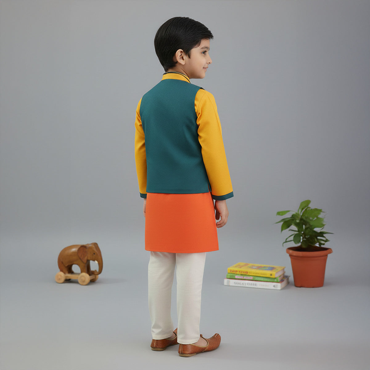 Green Embroidered Jacket With Shaded Kurta Pyjama Set