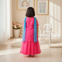 Pink Embroidered Organza Kurti With Lehenga Set