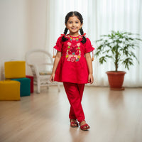 Pink Kurti With Puff Sleeves And Pants