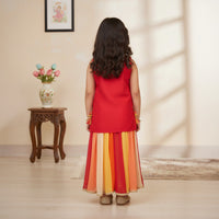 Red Embroidered Kurti With Multicolour Palazzo
