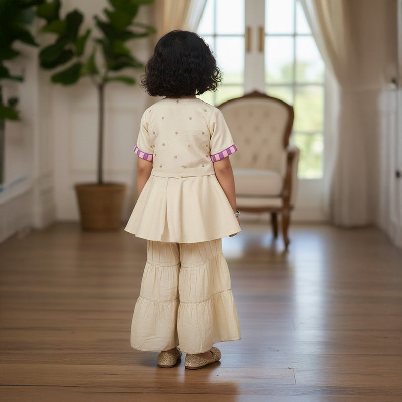 Off White Embroidered Cotton Kurti With Sharara