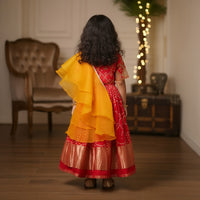 Red Bandhej Embroidery Top and Lehenga With Frill Dupatta