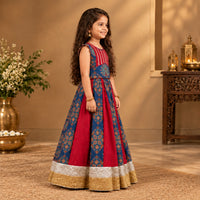 MAROON AN BLUE KALI LEHENGA WITH TOP WITH GHUNGHROO  DETAILING AND GOTA PATTI WORK
