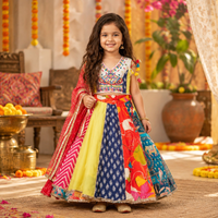 MULTICOLOUR KALI LEHENGA WITH MIRROR EMBROIDERY TOP