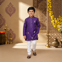 Purple Embroidered Kurta Set With Pearl Detailing On Button Patti