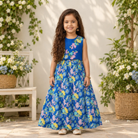 Blue Embroidered Top With Printed Floral Lehenga