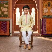COW EMBROIDERED KURTA SET WITH ANCHORING ON BUTTON PLACKET AND COLLAR