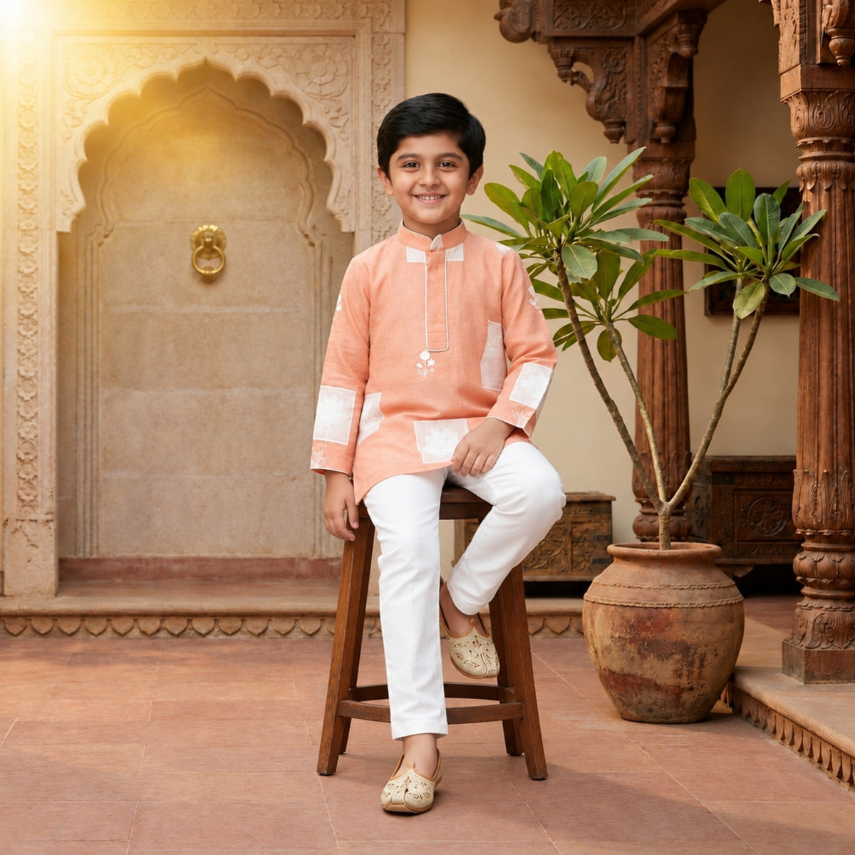 Peach Patch Embroidered Kurta Sets