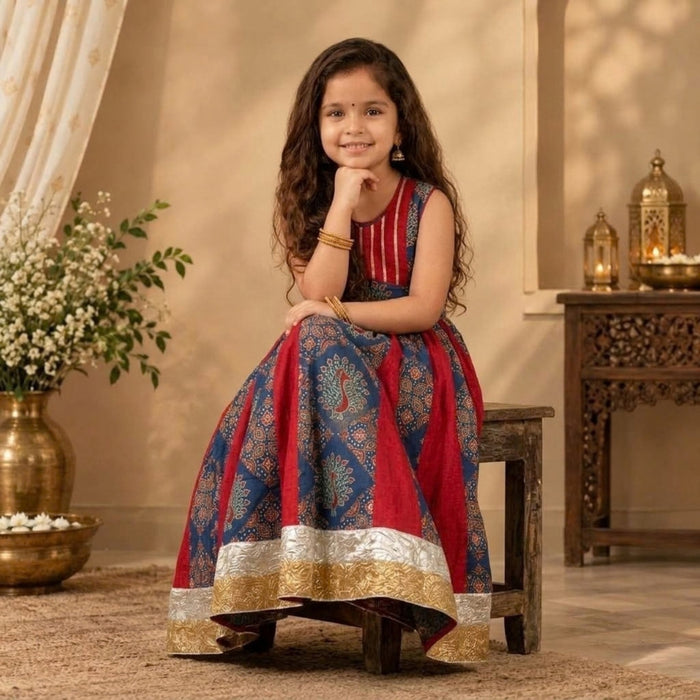 MAROON AN BLUE KALI LEHENGA WITH TOP WITH GHUNGHROO  DETAILING AND GOTA PATTI WORK