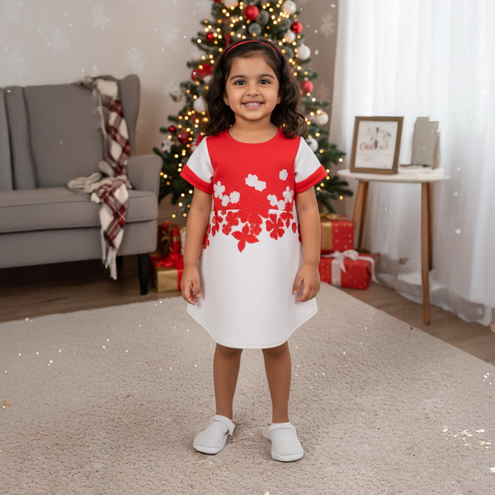 Red and White Frock With Flowers Patchwork
