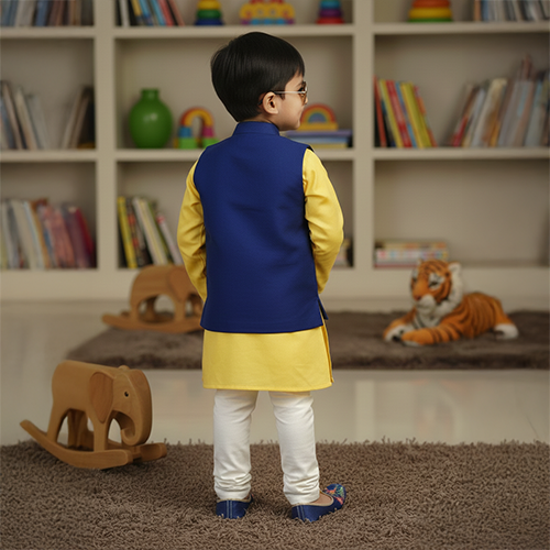 Yellow Kurta with Embroidered Jacket Pant Set