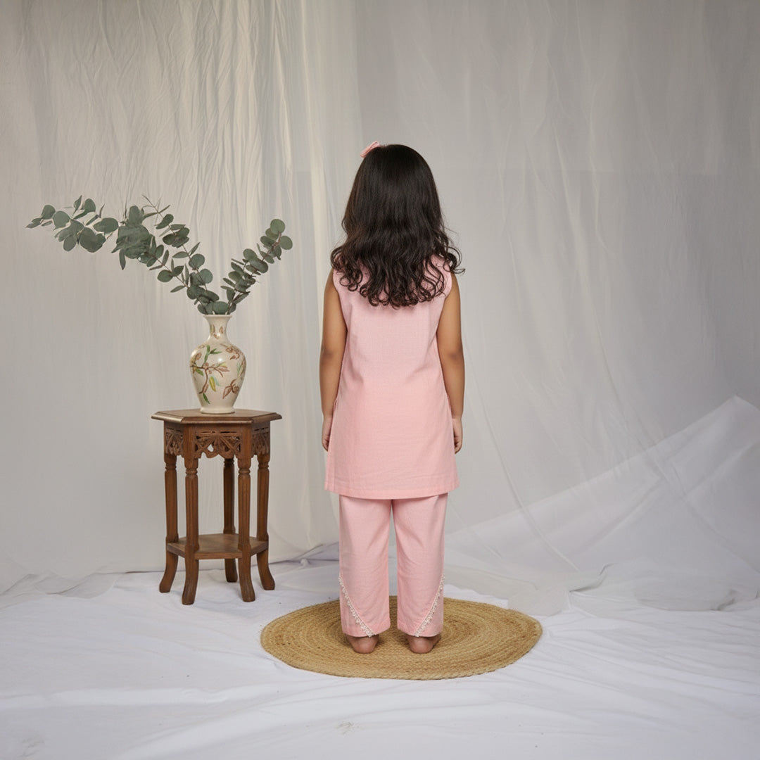 Pink Sleeveless Embroidered Kurti with Stylish Pants
