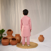 Pink Kurta Embroidered Jacket Pant Set