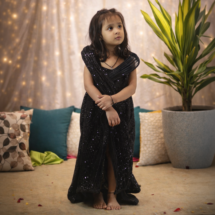 Black Sequins Embroidered Stylish Gown