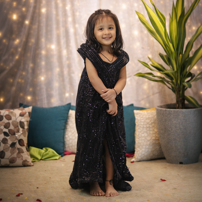 Black Sequins Embroidered Stylish Gown
