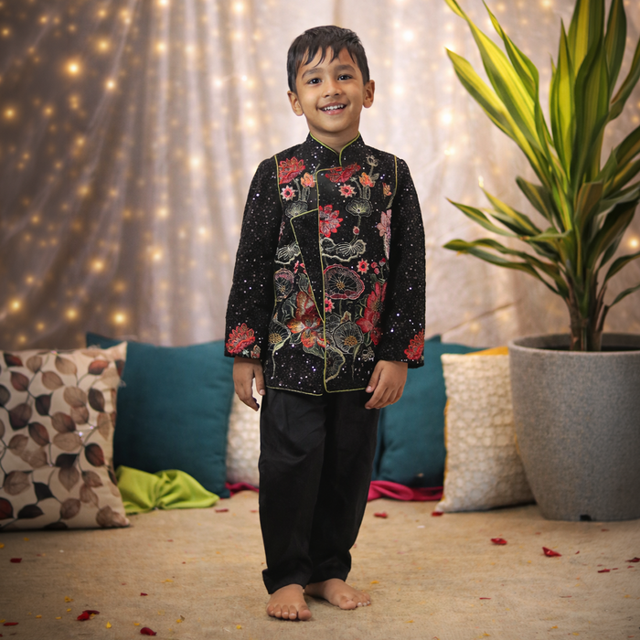 Elegant Black Sequin Embroidered Blazer