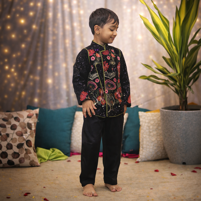 Elegant Black Sequin Embroidered Blazer