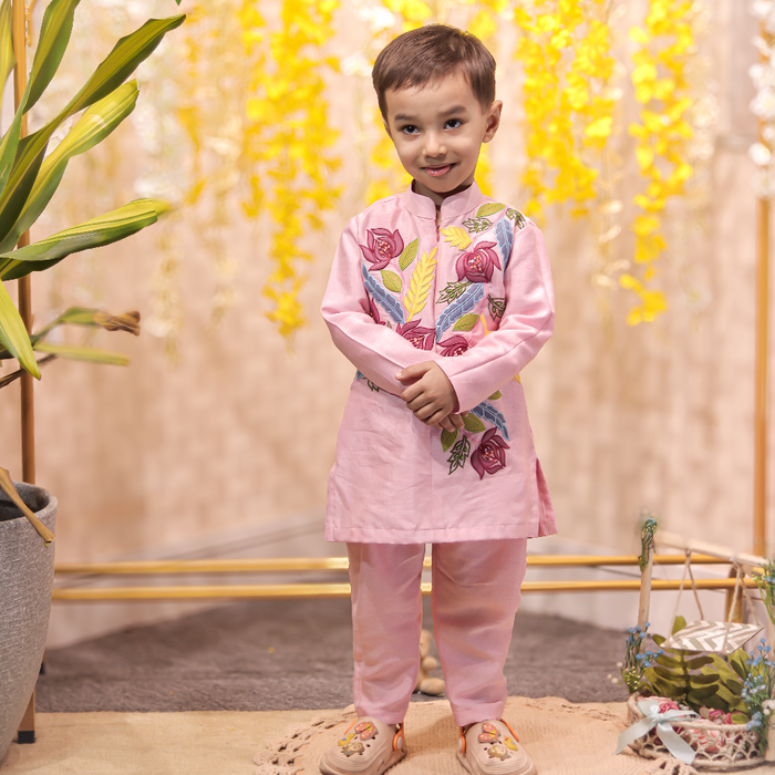 Pink embroidered kurta with matching pants