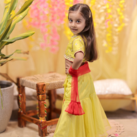 Lime Green Embroidered Top with Fish Cut Lehenga and Dupatta