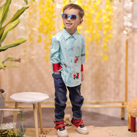 Blue collared shirt with embroidery