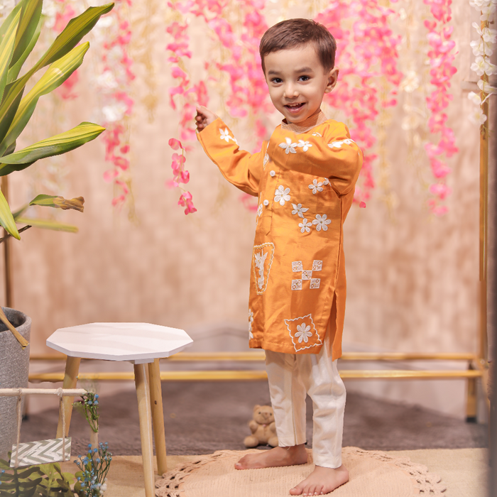 Orange embroidered kurta pant set