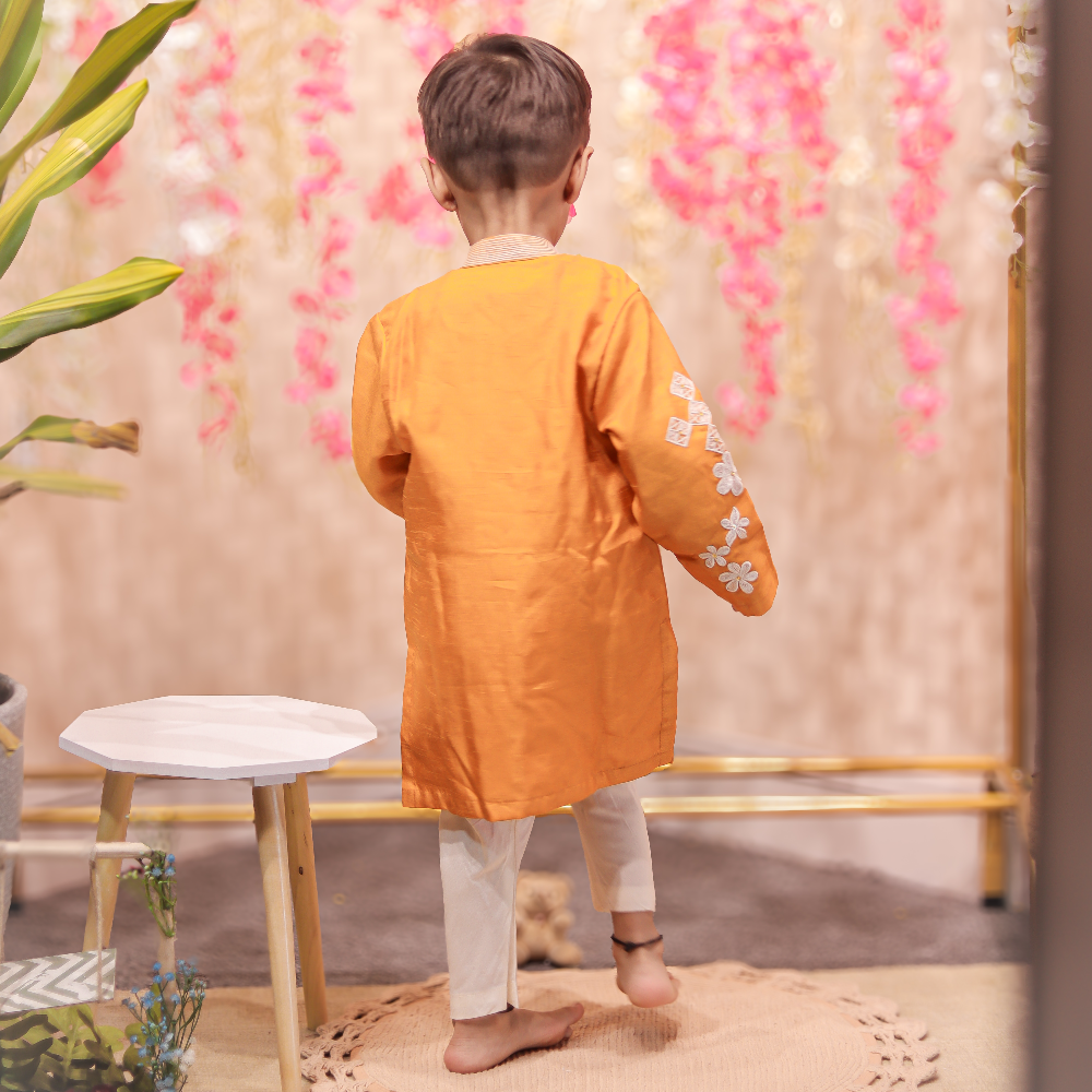 Orange embroidered kurta pant set