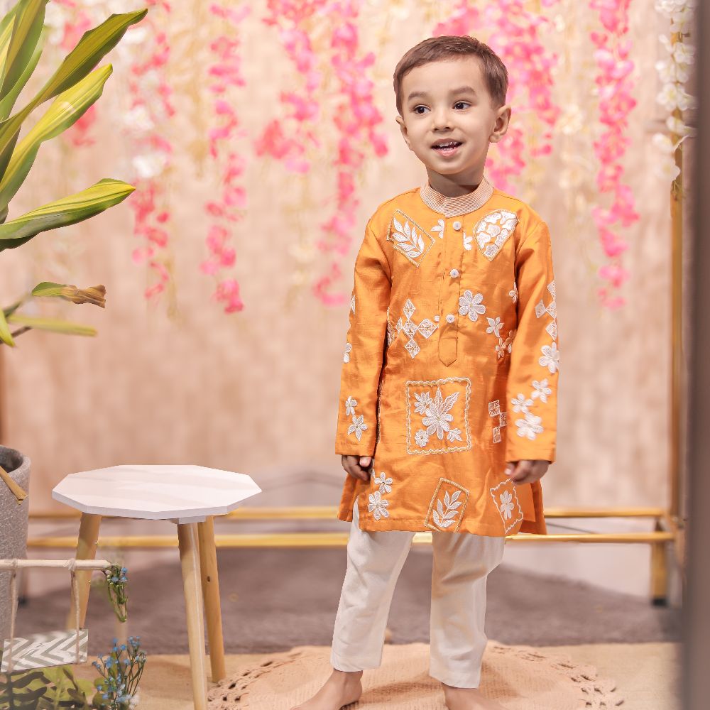 Orange embroidered kurta pant set