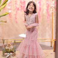 Pink gota embroidery top with sharara and matching dupatta