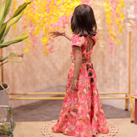Peach printed embroidered top with matching palazzo