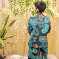 Green printed kurta with jacket pant set