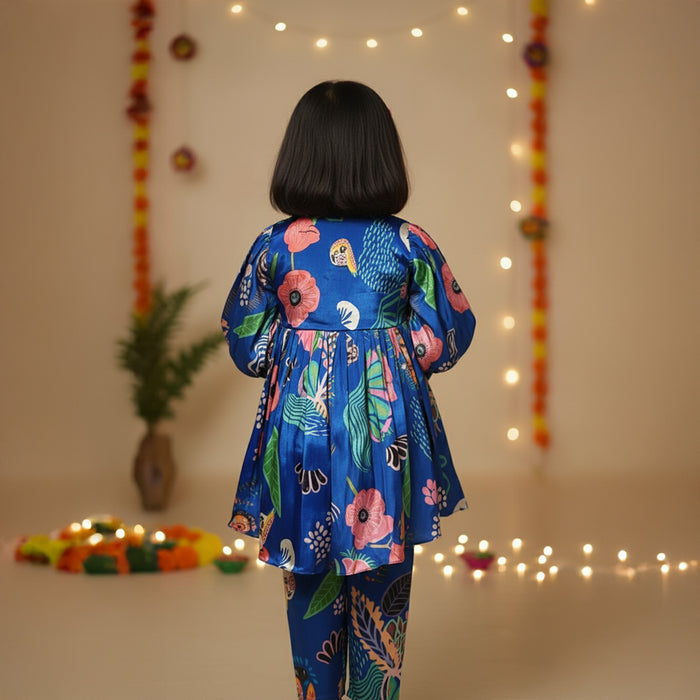 Royal Blue Printed Kurti With Matching Pants