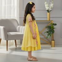 Yellow Gown With Embroidered Open Jacket