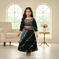 Black Tie-Dye Heavy Embroidered Top Lehenga