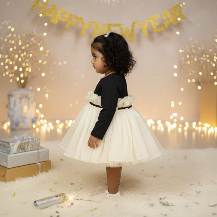 Black Frock With Stylish Organza Layer and a Bow