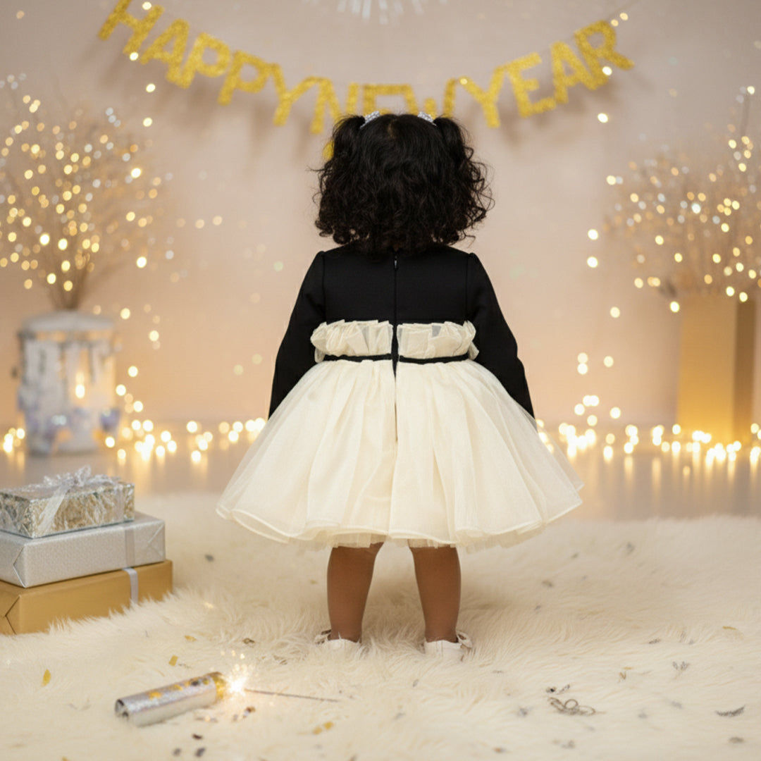 Black Frock With Stylish Organza Layer and a Bow