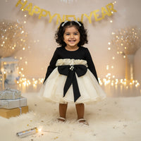 Black Frock With Stylish Organza Layer and a Bow
