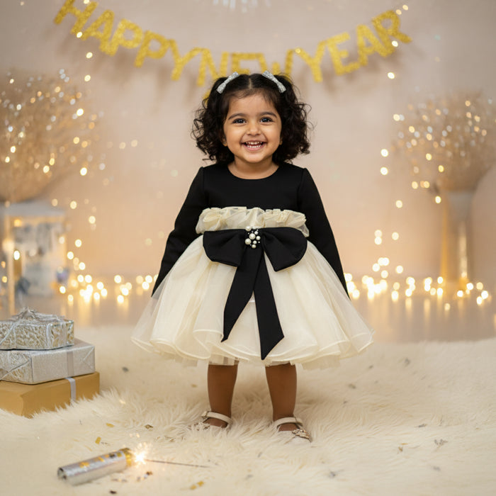 Black Frock With Stylish Organza Layer and a Bow