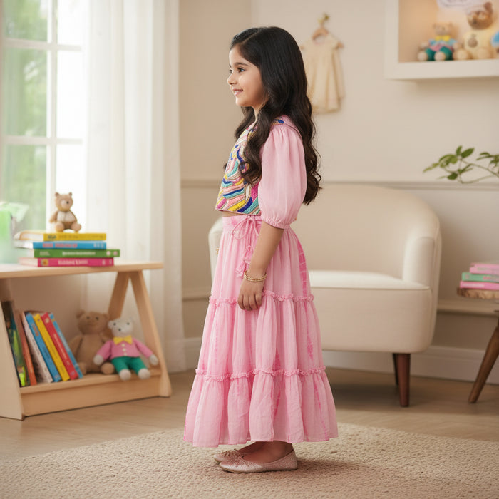 Pink Embroidered Top Tie Dye Lehenga